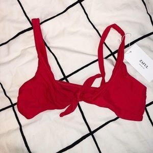 Red tie-front Bikini Top